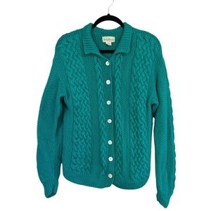 BellePointe 100% Wool Women's Turquoise Cable Knit Button-Up Cardigan Medium